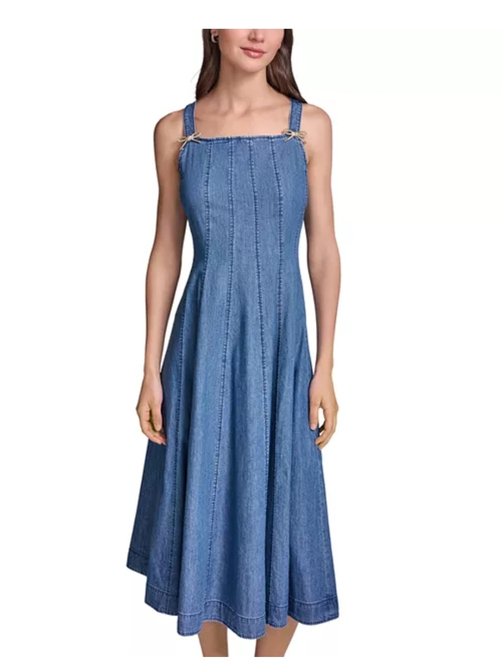 Karl Lagerfeld Blue Denim Dress with Gold Bows